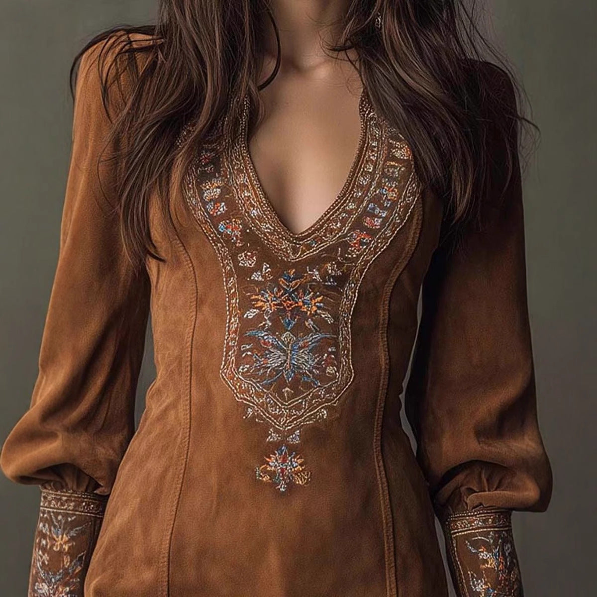 Elegant Embroidered V-Neck Dress