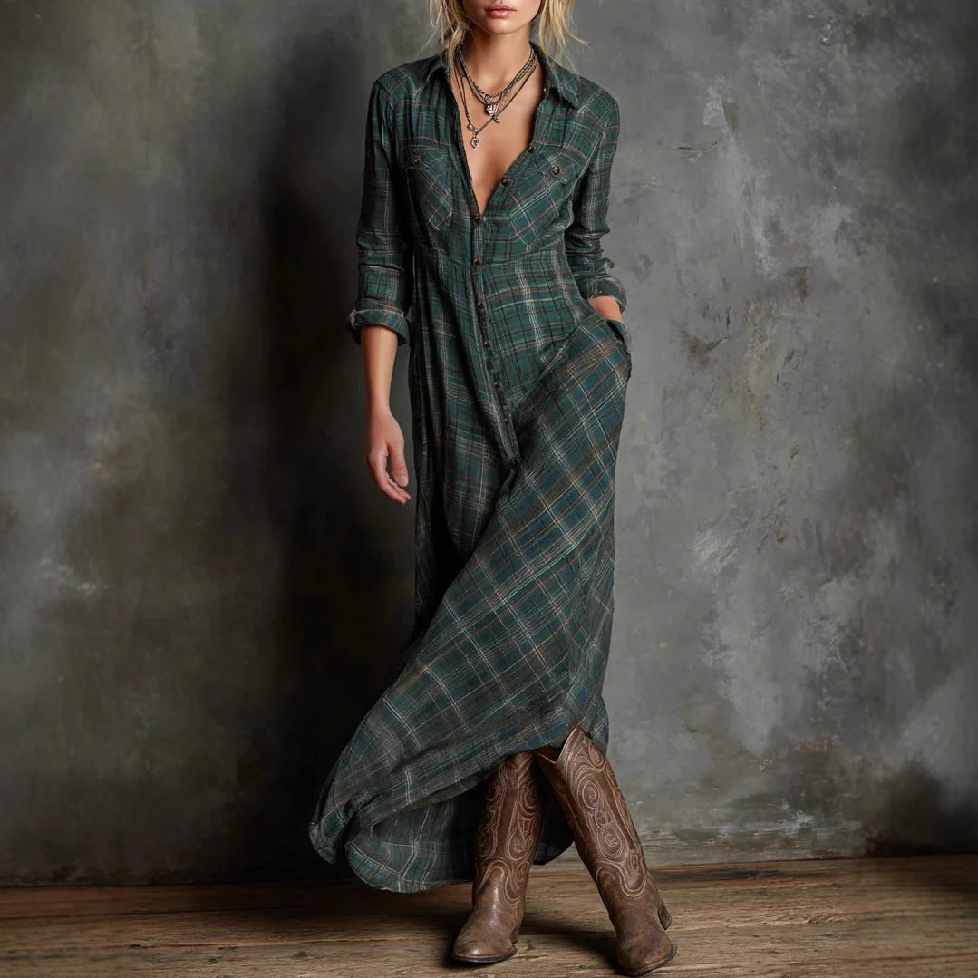 Effortless Plaid Long Sleeve Dress