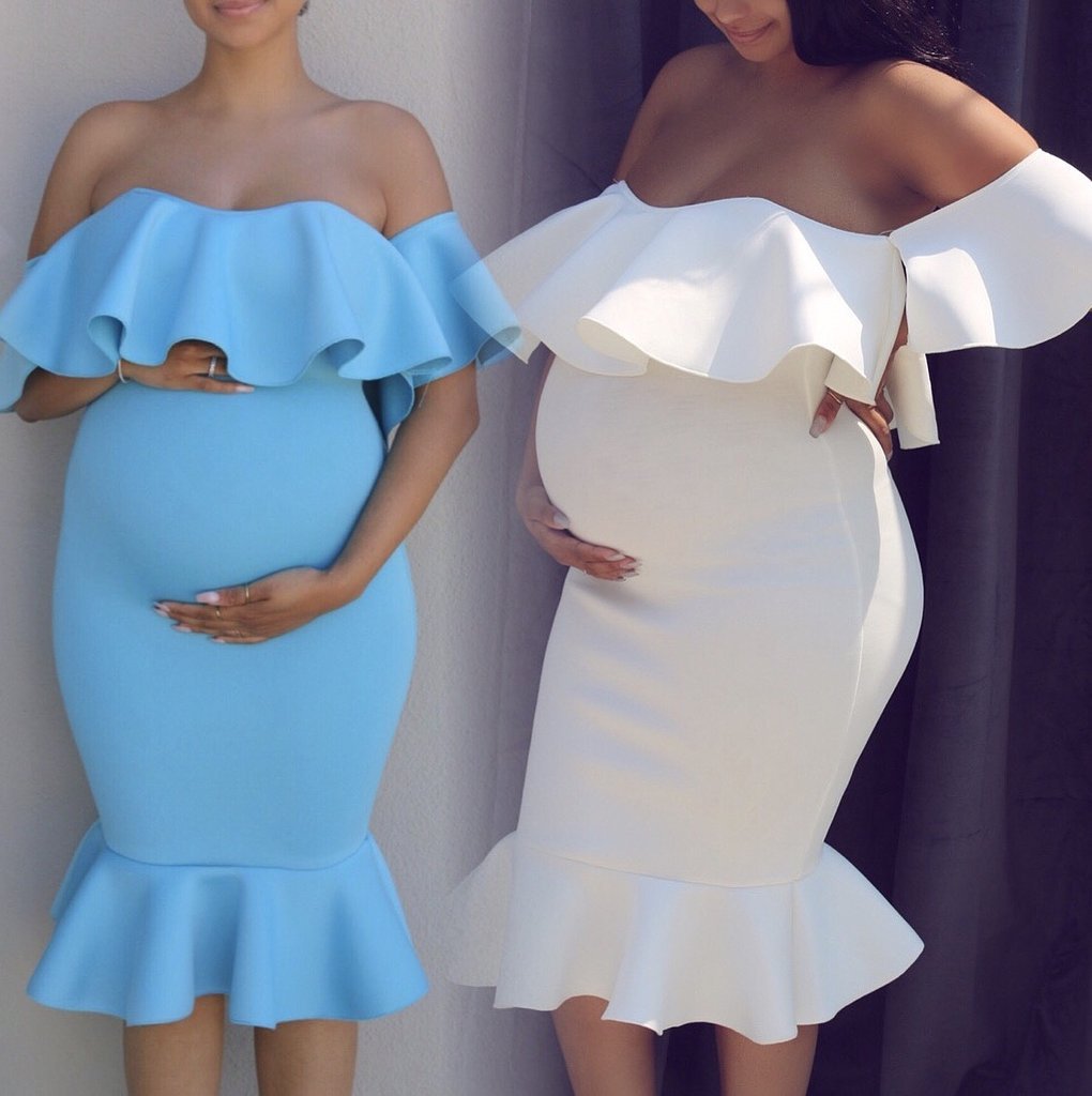 Women Elastic Pregnant Women Ruffles Dress