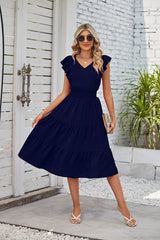 Lovemi -  New Ruffled Sleeveless V-Neck Dress Summer Fashion Elastic Waist A-Line Dresses For Womens Clothing
