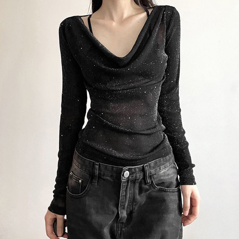 Sparkly Mesh Long Sleeve Top