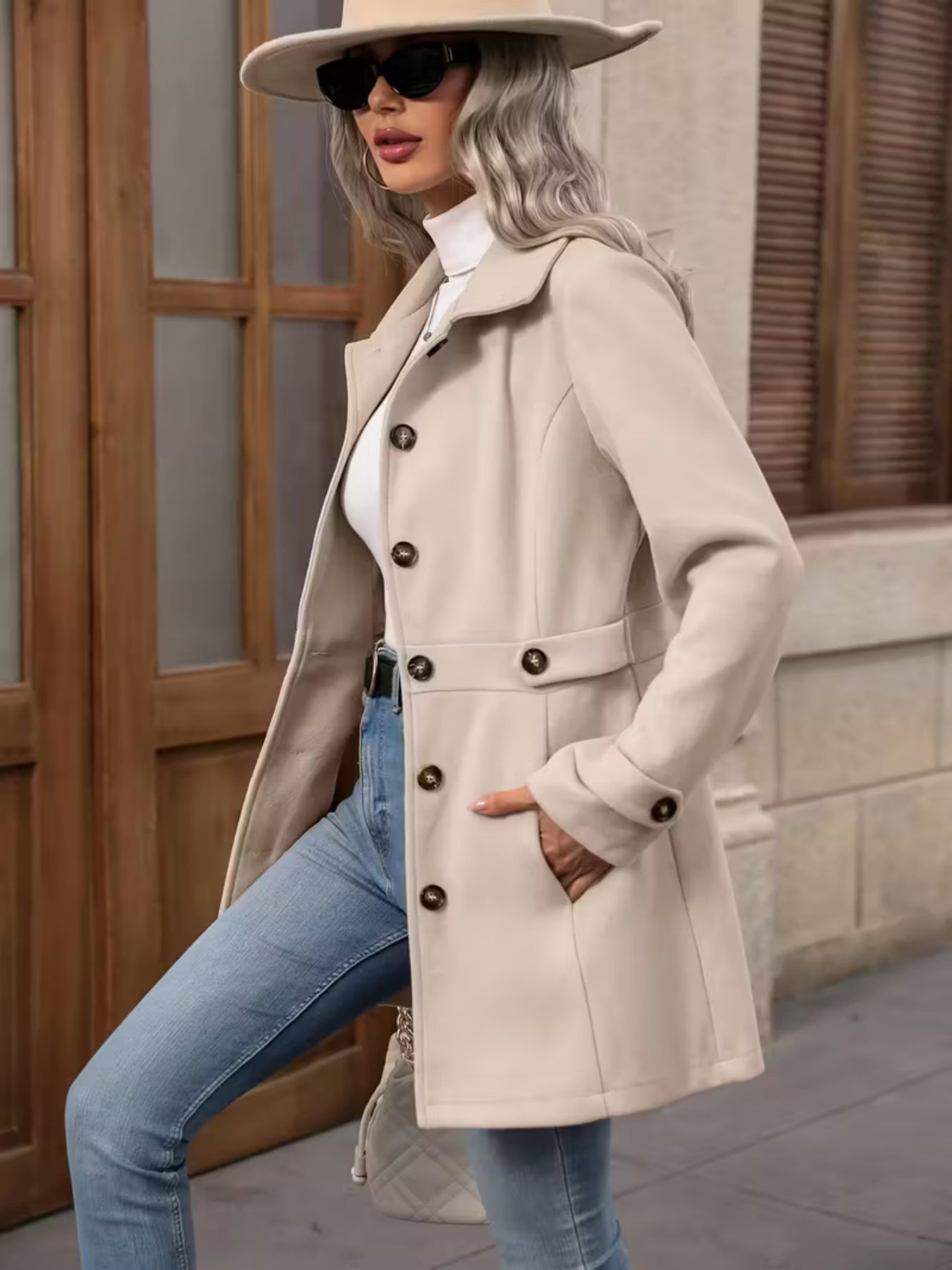 Elegant Wool Blend Lapel Coat