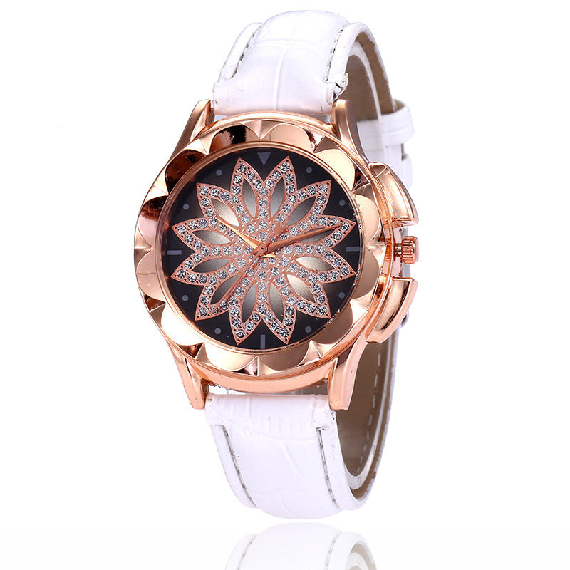 Rhinestone cross ladies belt watch foreign trade explosion models rose gold large dial lucky quartz watch