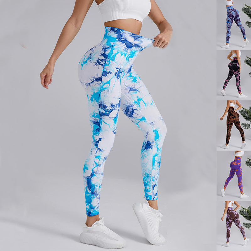 Tie-dye Printed Yoga Pants Fashion Seamless High-waisted Hip-lifting Trousers Sports Running Fitness Pants For Womens Clothing
