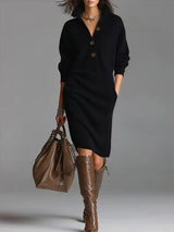 Chic Cozy V-Neck Sweater Dress