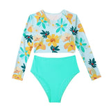 Long Sleeved Swimsuit for Women In Europe and America Sexy Split Style Sun Protection Printed Bikini Surfing Swimwear