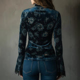 Retro Lace Panel V-Neck Blouse