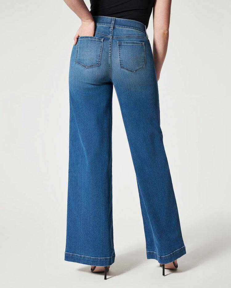 Lovemi -  Women's Straight Jeans Mid Waist Wide Leg Pants High Elastic Waist Trousers