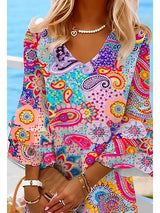 V-neck loose fitting short skirt printed beach vacation dress