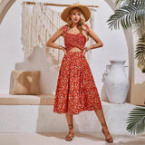 Lovemi -  Summer Fashion Women's Printed Hollow Bundle Shoulder Strap Dress