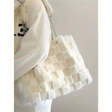 Lovemi -  White Plush One Shoulder Bag Casual Tote Bag
