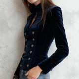 Velvet Double-Breasted Blazer