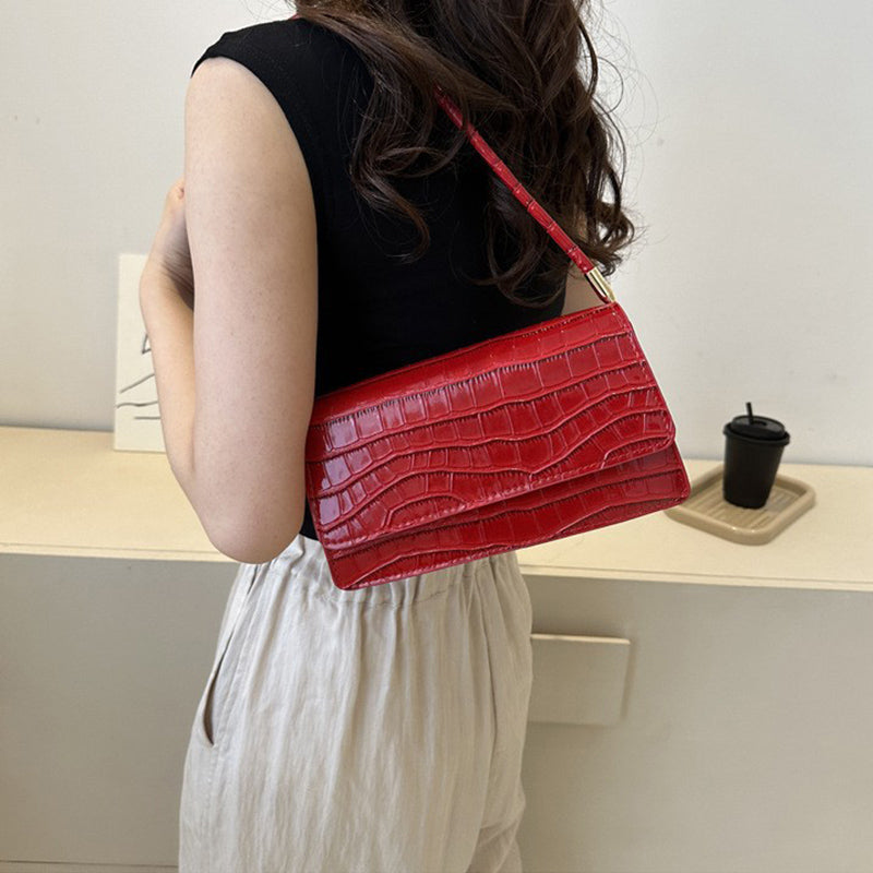 Lovemi -  Women Shoulder Bgas Stone Pattern Solid Color Elegant Bag