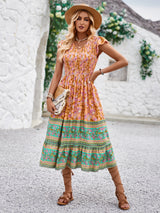 Lovemi -  New Flowers Print V-neck Dress Summer Casual Ruffle Sleeveless Dresses Bohemian Holiday Beach Dress For Womens Clothing