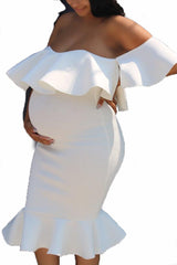 Women Elastic Pregnant Women Ruffles Dress