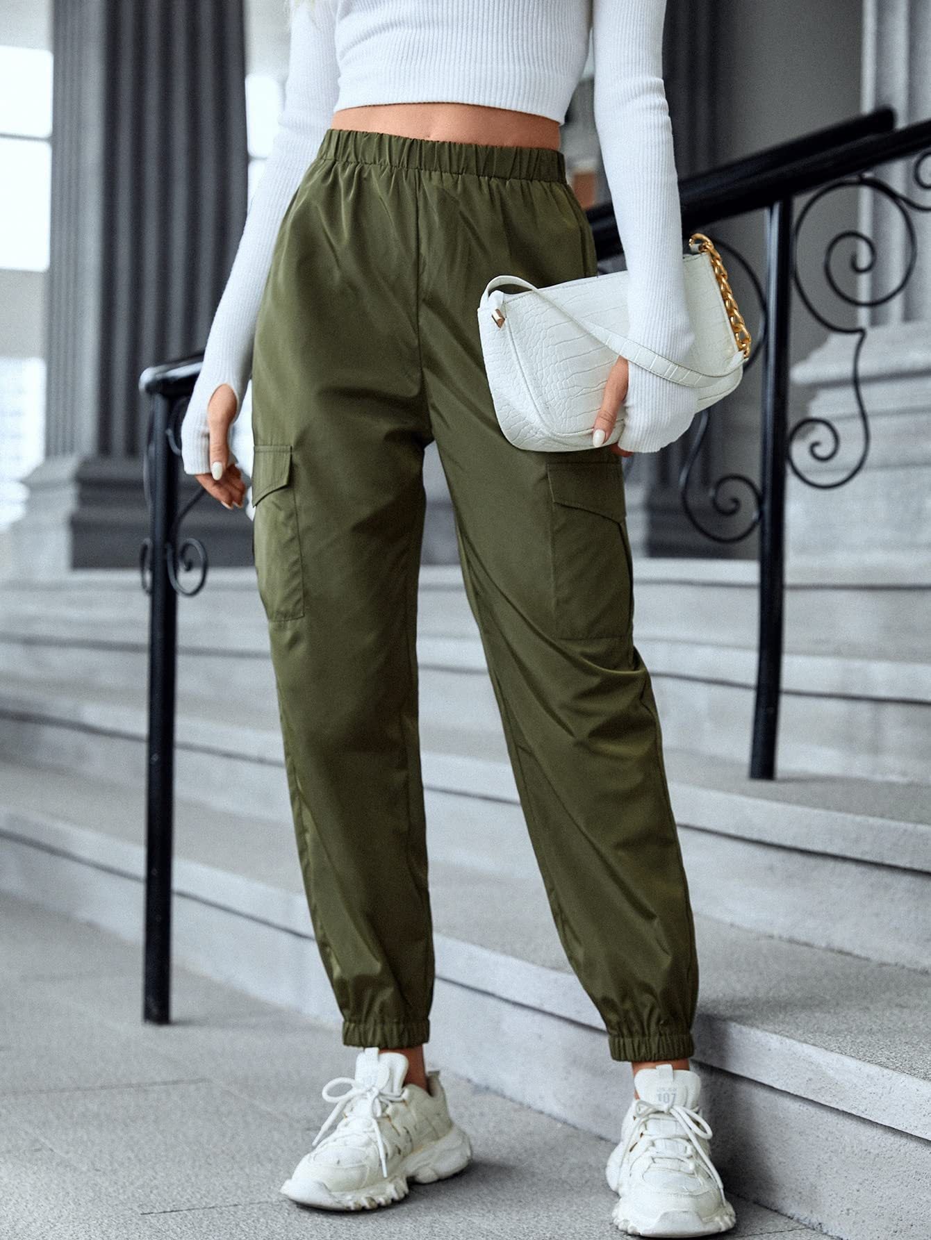 Cargo Pants Fashion Casual Multi-pocket Elastic Waist Pencil Pants For Women