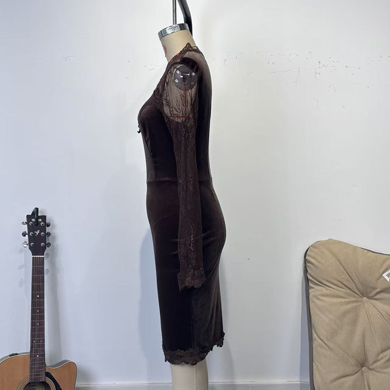 Lace Trim Bodycon Midi Dress