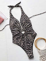 Leopard Halter Neck Ring Detail One-Piece Swimsuit-3