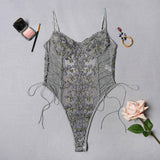 Lovemi -  Erotic Lingerie Lace Flower Embroidery Lace-Up Sexy Perspective Temptation Jumpsuit For Women