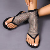 Lovemi -  Fashion Rhinestone Mesh Thongs Sandals Summer Flat Shoes Flip Flops Casual Vacation Beach Shoes For Women