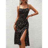 New Polka Dot Print Suspender Dress Summer Sexy Slit Long Dresses For Womens Clothing