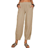 Lovemi -  Women's Solid Color Loose Cotton And Linen Casual Pants Home
