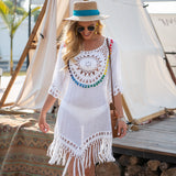 Lovemi -  Hand Hook Large Circular Patchwork Loose Tassel Resort Style Beach Cover