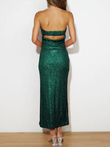 Sequin Cutout Tube Dress-Dark Green-13