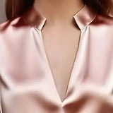 Satin V-Neck Slim Blouse