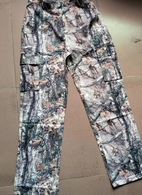 Fashion Leaf Print Tooling Straight Loose Trousers