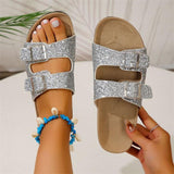 Lovemi -  Double Buckle Sandals For Women New Fashion Sequined Beach Shoes Summer Leisure Outdoor Slippers Slides