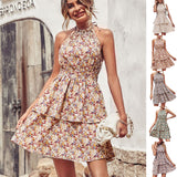 Lovemi -  Summer Printed Halter Dress Fashion Boho Backless Ruffled A-Line Beach Dresses For Womens Clothing