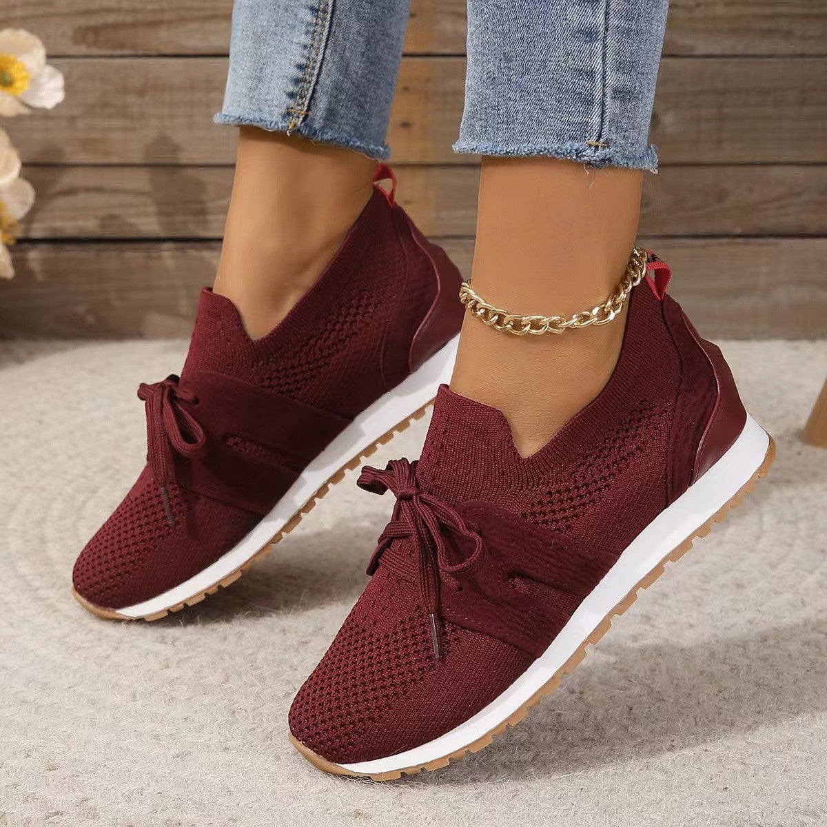Lovemi -  Lace Up Mesh Flats Shoes For Women Breathable Casual Breathable Walking Wedges Shoes