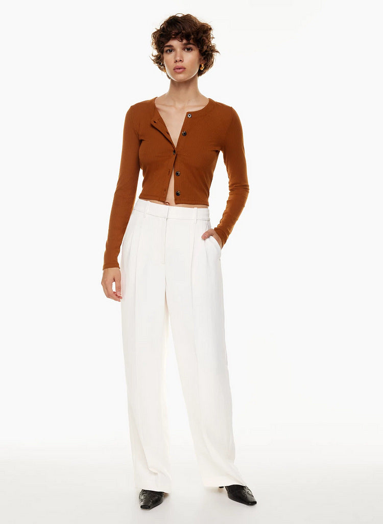 Lovemi -  High Waist Straight Trousers With Pockets Wide Leg Casual Suit Pants For Women
