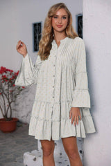 Lovemi -  New Printed Bronzing Pleated Flared Long Sleeve Dress Summer Button Design Loose Dresses Fashion Womens Clothing