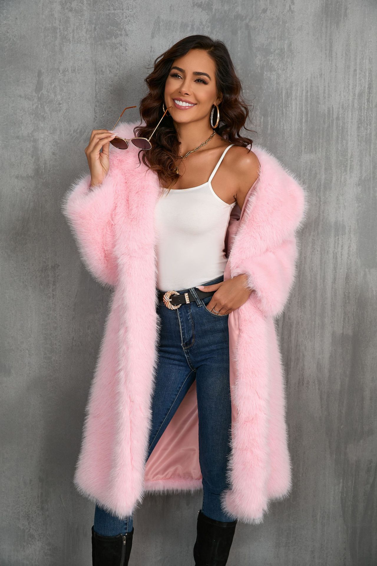 Chic Plush Fur Coat with Suit Collar