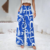 Elegant Printed Trousers Summer Loose Elastic High Waist Straight Pants For Beach Vacation Womens Clothing