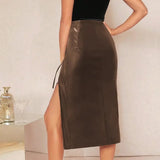 PU Leather Midi Pencil Skirt