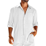 Lovemi -  Casual  Long Sleeve Shirt With Pocket Lace Polo Collar Solid Color Button Mens Clothing