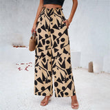 Elegant Printed Trousers Summer Loose Elastic High Waist Straight Pants For Beach Vacation Womens Clothing