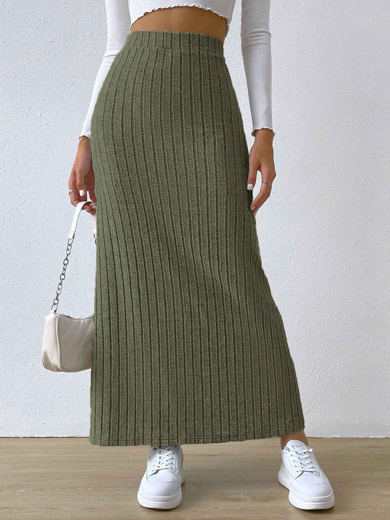 Spring Long Skirt High Waist Side Slit Slim Fit Knitted Women's Dress