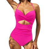 Swimwear New Swimwear European and American Women's Conservative One Piece Solid Color Cross Bikini