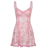 Lovemi -  Sexy lace perspective lace camisole dress with V-neck, backless, slimming girl feeling, spicy girl sleepwear dress