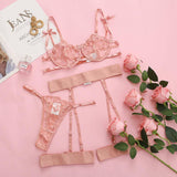 Lovemi -  Modena INS Lace Embroidery Girl Mesh Perspective Sexy Lingerie 3-piece Set 21634