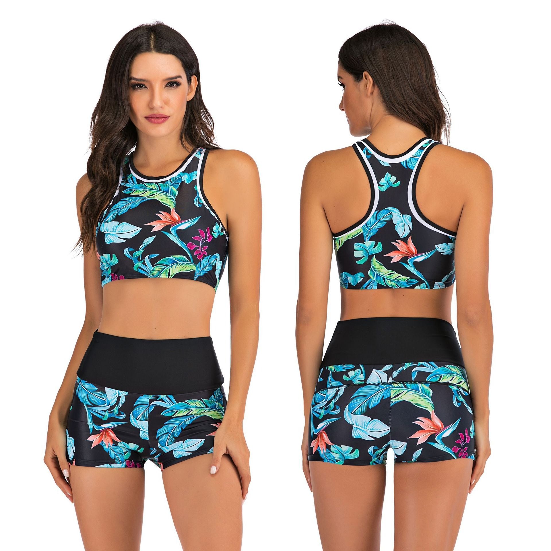 European and American Sports Vest Split Flat Angle Bikini Set Split Swimsuit Sleeveless Swimsuit Women's Swimsuit