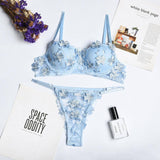 Lovemi -  New Sexy Lingerie Set Flower Embroidery Girl Underwear With Chest Pad
