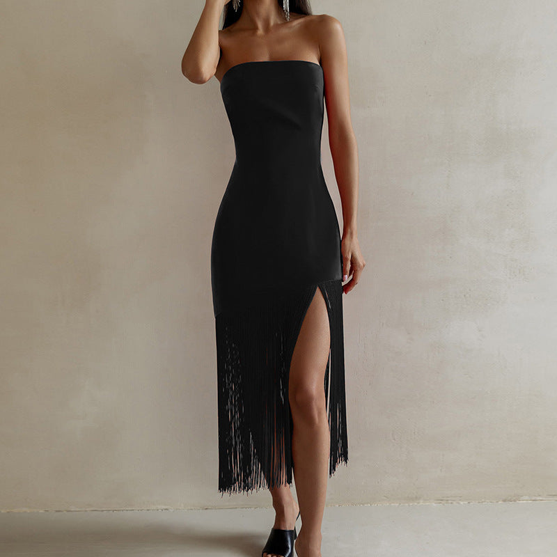 Summer Chic: New Tassel Sexy Strapless Split Dress for Women