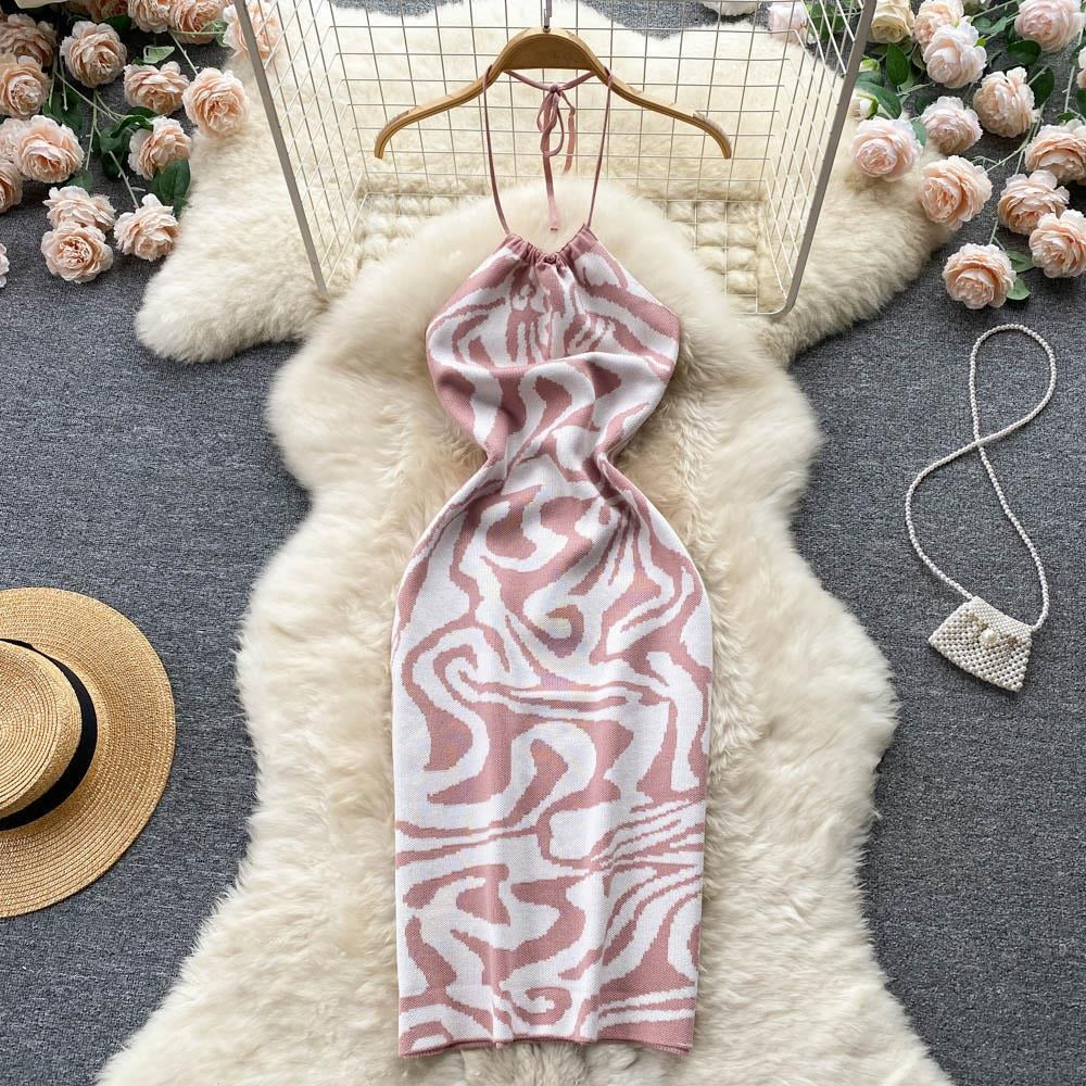 Sultry Backless Knitted Bodycon Dress for Vacation Season