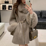 Fur Sleeve Detachable Real Fox Fur Collar Coat Wool 2024 New Autumn Winter Women's Warm A-line Jacket Luxury Thick Female Coat