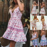 Lovemi -  Summer Boho Sexy Chiffion Mini Dress 2019 Fashion Women Deep V-neck Sleeveless Party Beach Dress Sundress